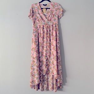NWT Suzanne Betro High Low Pink Floral Dress L